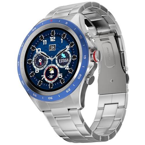 Fire-Boltt Solace Luxury Stainless Steel Smart Watch, 1.32" (33.5mm) Display 360 * 360 px high Resolution with 60Hz Refresh Rate, Bluetooth Calling & 360 Health Monitoring (Blue) - Triveni World