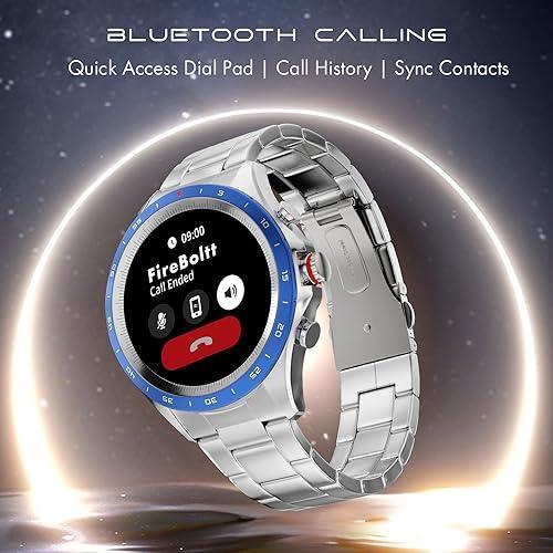 Fire-Boltt Solace Luxury Stainless Steel Smart Watch, 1.32" (33.5mm) Display 360 * 360 px high Resolution with 60Hz Refresh Rate, Bluetooth Calling & 360 Health Monitoring (Blue) - Triveni World