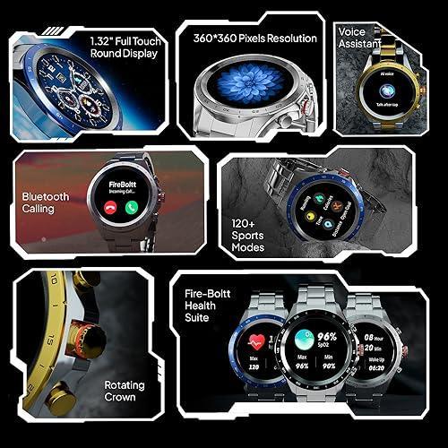 Fire-Boltt Solace Luxury Stainless Steel Smart Watch, 1.32" (33.5mm) Display 360 * 360 px high Resolution with 60Hz Refresh Rate, Bluetooth Calling & 360 Health Monitoring (Blue) - Triveni World