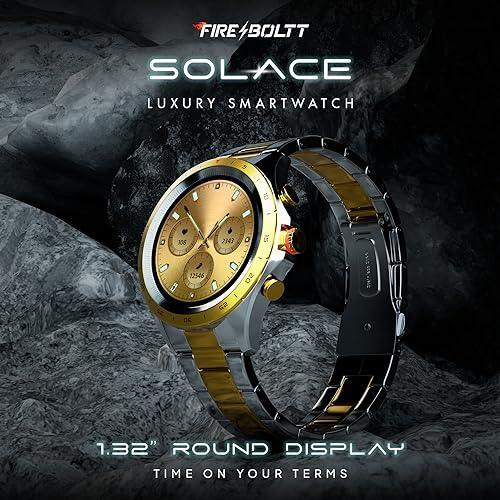 Fire-Boltt Solace Luxury Stainless Steel Smart Watch, 1.32" (33.5mm) Display 360 * 360 px high Resolution with 60Hz Refresh Rate, Bluetooth Calling & 360 Health Monitoring (Gold Silver) - Triveni World