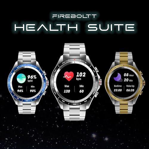 Fire-Boltt Solace Luxury Stainless Steel Smart Watch, 1.32" (33.5mm) Display 360 * 360 px high Resolution with 60Hz Refresh Rate, Bluetooth Calling & 360 Health Monitoring (Gold Silver) - Triveni World