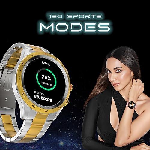 Fire-Boltt Solace Luxury Stainless Steel Smart Watch, 1.32" (33.5mm) Display 360 * 360 px high Resolution with 60Hz Refresh Rate, Bluetooth Calling & 360 Health Monitoring (Gold Silver) - Triveni World