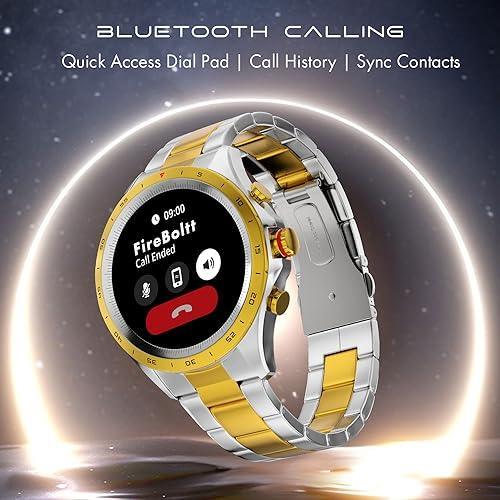 Fire-Boltt Solace Luxury Stainless Steel Smart Watch, 1.32" (33.5mm) Display 360 * 360 px high Resolution with 60Hz Refresh Rate, Bluetooth Calling & 360 Health Monitoring (Gold Silver) - Triveni World