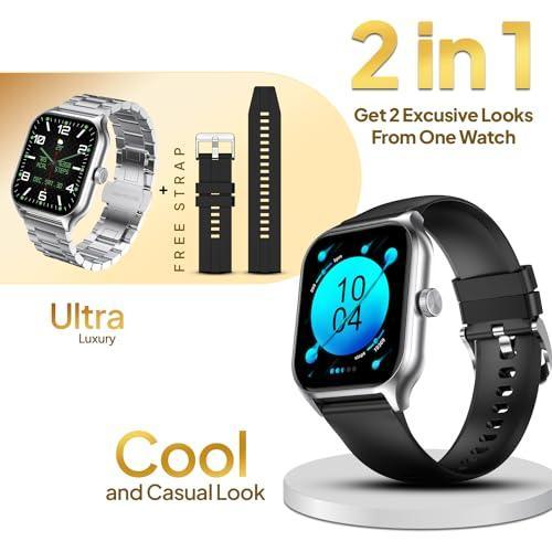 Fire-Boltt Solaris Stainless Steel Smartwatch with Free Silicone Strap, 1.78” AMOLED Always-on Display with 368 * 448 px Resolution, IP68 Water-Resistant, 2 Watches in 1 Smartwatch (Silver) - Triveni World