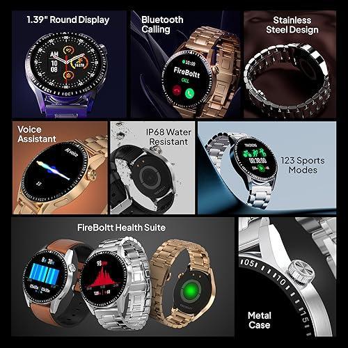 Fire-Boltt Talk 2 Pro Ultra 1.39" Round Display Stainless Steel Luxury Smart Watch, Bluetooth Calling & 360 Health Monitoring, 123 Sports Modes, Inbuilt Voice Assistant (Black) - Triveni World