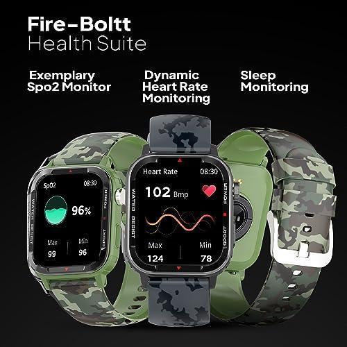 Fire-Boltt Tank 1.85" Outdoor Rugged Bluetooth Calling Smart Watch, 123 Sports Mode, 8 UI Interactions, Built in Speaker & Mic, 7 Days Battery (Camo Black) - Triveni World