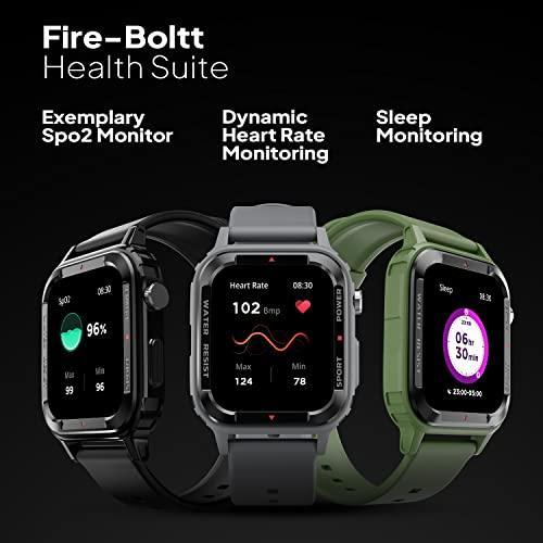 Fire-Boltt Tank 1.85" Outdoor Rugged Bluetooth Calling Smart Watch, 123 Sports Mode, 8 UI Interactions, Built in Speaker & Mic, 7 Days Battery (Green) - Triveni World