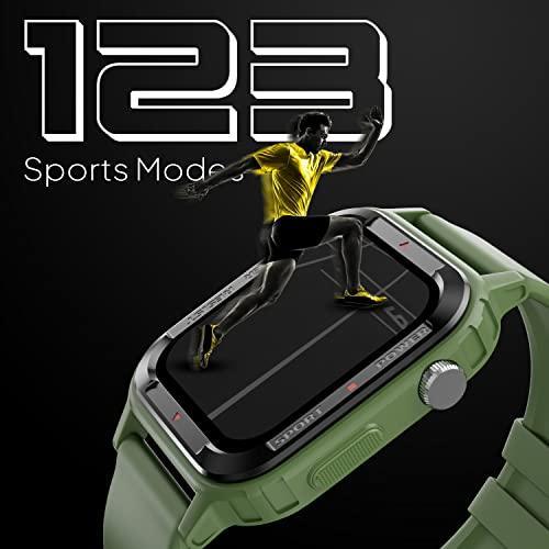 Fire-Boltt Tank 1.85" Outdoor Rugged Bluetooth Calling Smart Watch, 123 Sports Mode, 8 UI Interactions, Built in Speaker & Mic, 7 Days Battery (Green) - Triveni World