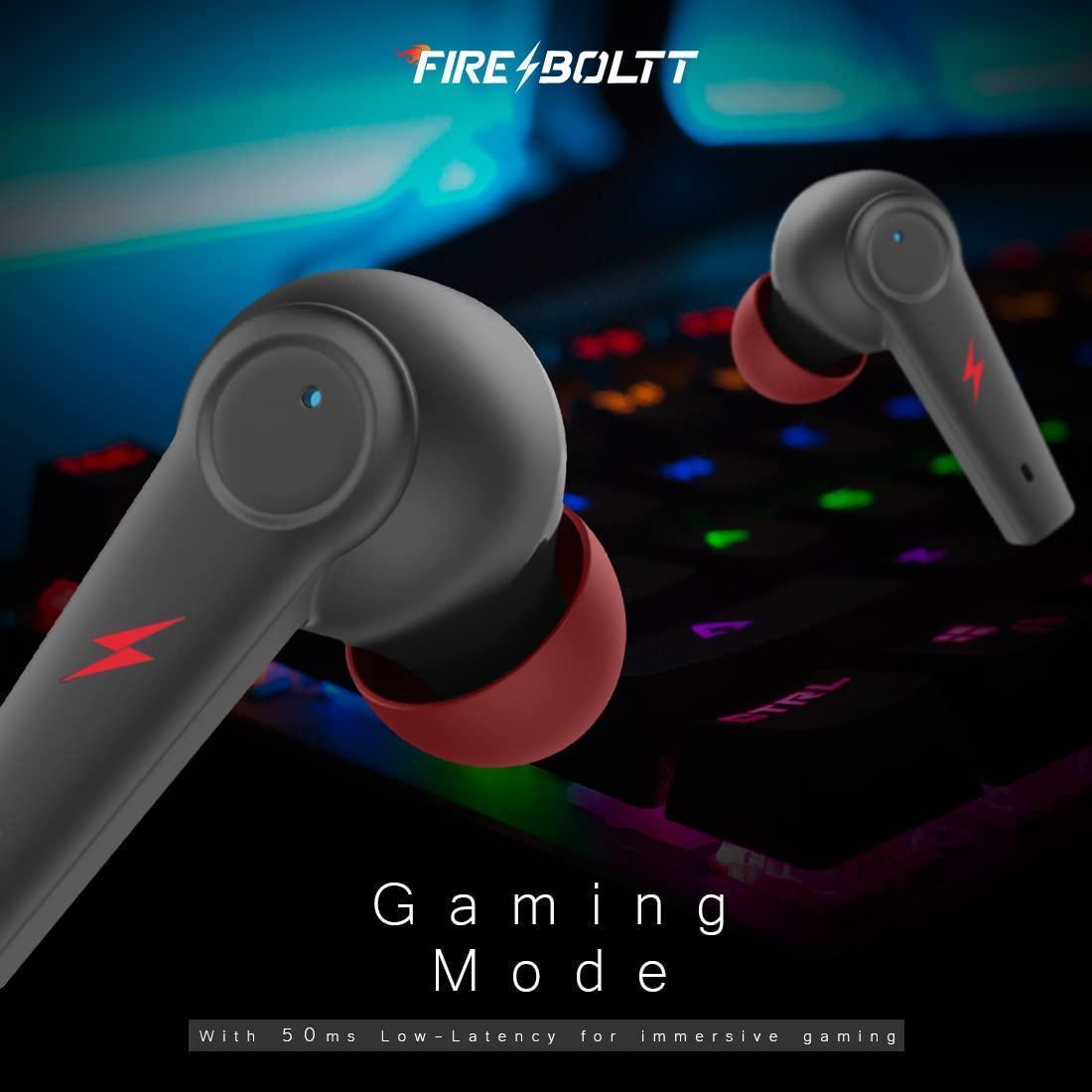 Fireboltt Fire Pods Vega 811 TWS earbuds with captivating RGB lights, Bluetooth 5.3, Gaming Mode, Quad Mic ENC, and voice assistance (Black Red) - Triveni World