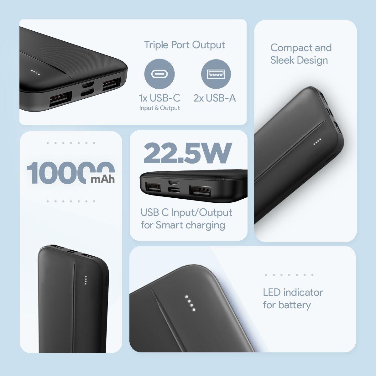 FLiX(Beetel) UltraCharge 10000mAh QCPD Power Bank,USB C/B Input,Tripple Output 22.5W High-Capacity Power Delivery,Compatible to iPhone 14 13 12 11 Samsung S22 23 21 GooglePixel7 Oneplus - Triveni World