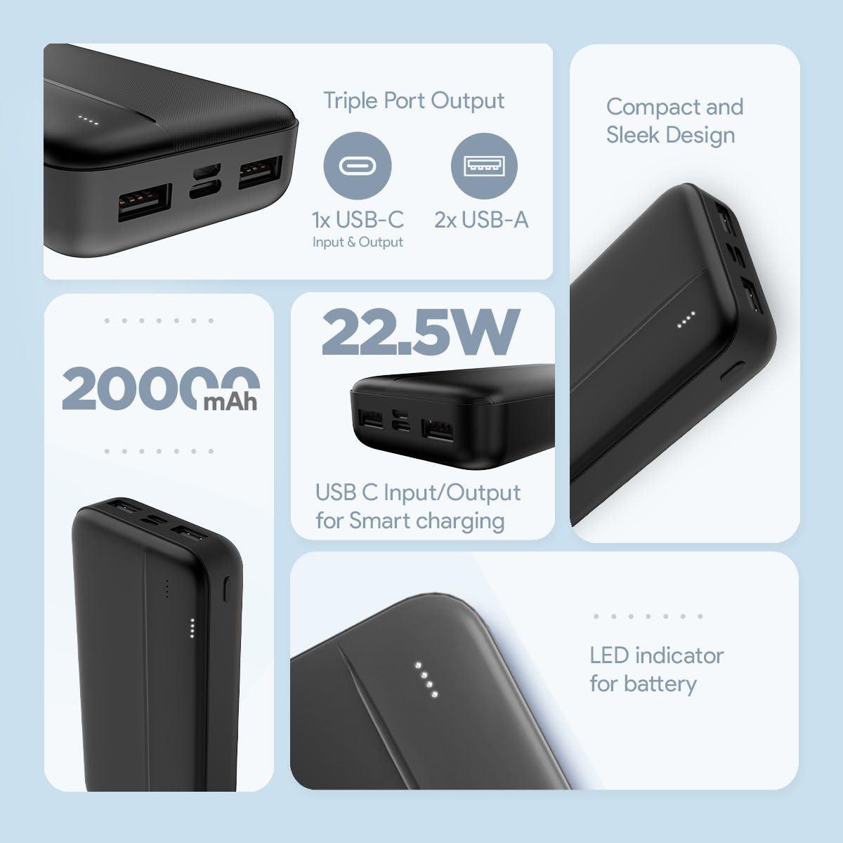 FLiX(Beetel) UltraCharge 20,000mAh QCPD Power Bank,USB C/B Input,Tripple Output 22.5W High-Speed Power Delivery,Compatible to iPhone 14 13 12 11 Samsung S22 S23 S21 Google Pixel7 Oneplus - Triveni World