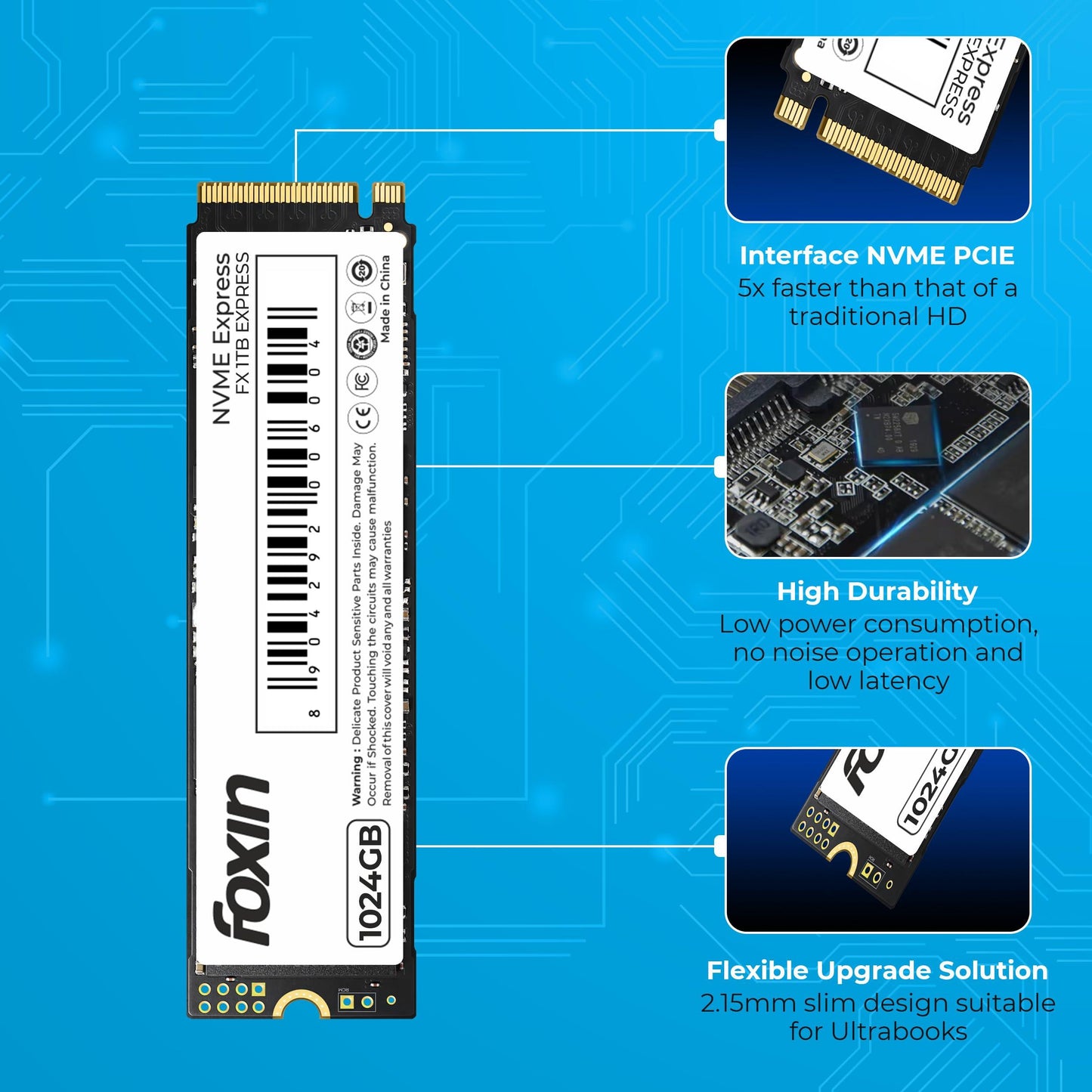 Foxin SSD 1TB NVME | Internal Hard Disk with Micron Chipset, SMI Controller, PCIE 3.0 Interface | Ultra-Low Power Consumption, 5 Years Limited Warranty - Triveni World