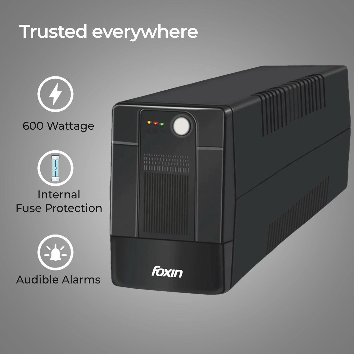 Foxin UPS 1000Va with Double Battery 600W Cold-Start Functionality, Power Backup for Desktops, Computers, Laptops, WiFi Routers, and More | BIS Approved | 2 Years Warranty - Triveni World