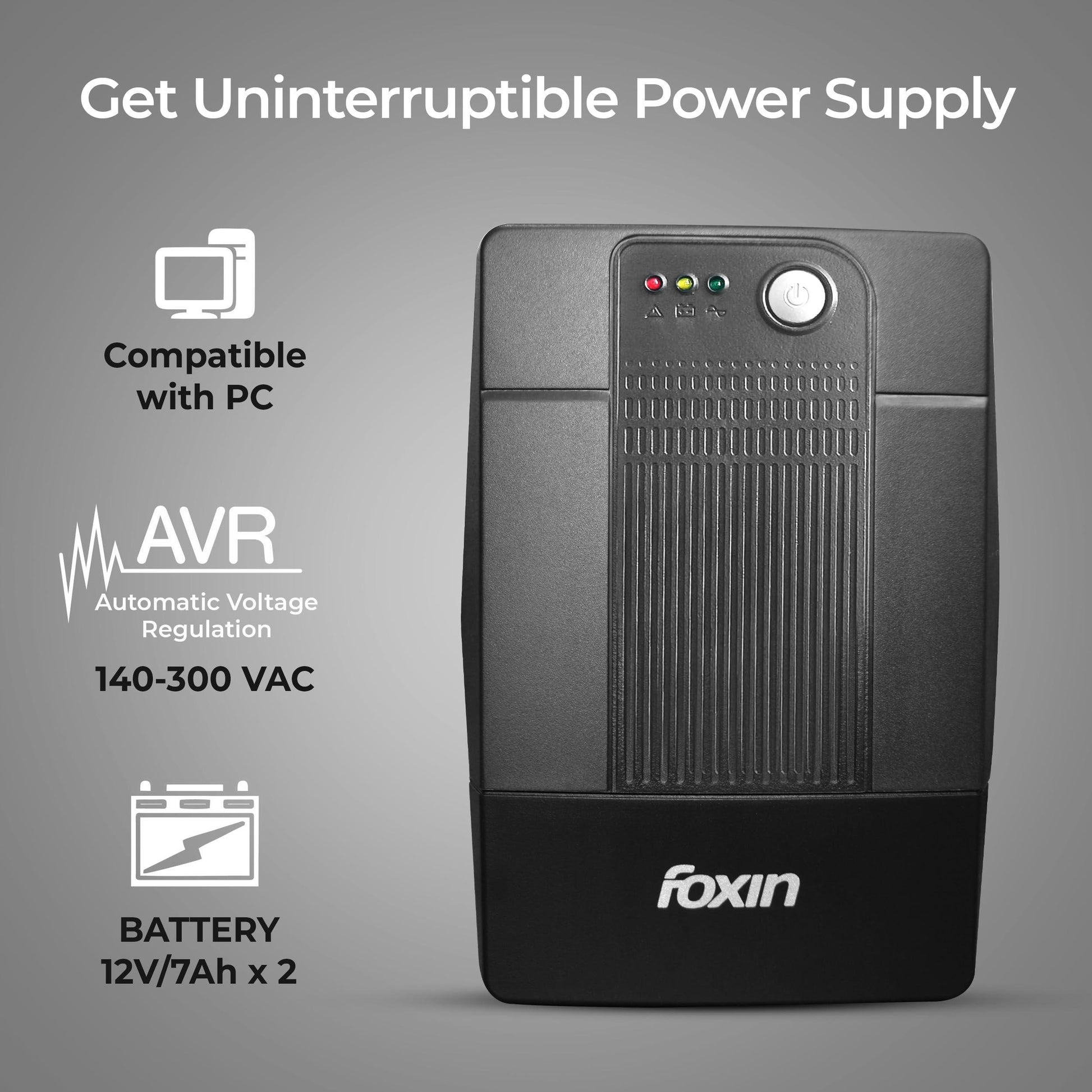 Foxin UPS 1000Va with Double Battery 600W Cold-Start Functionality, Power Backup for Desktops, Computers, Laptops, WiFi Routers, and More | BIS Approved | 2 Years Warranty - Triveni World