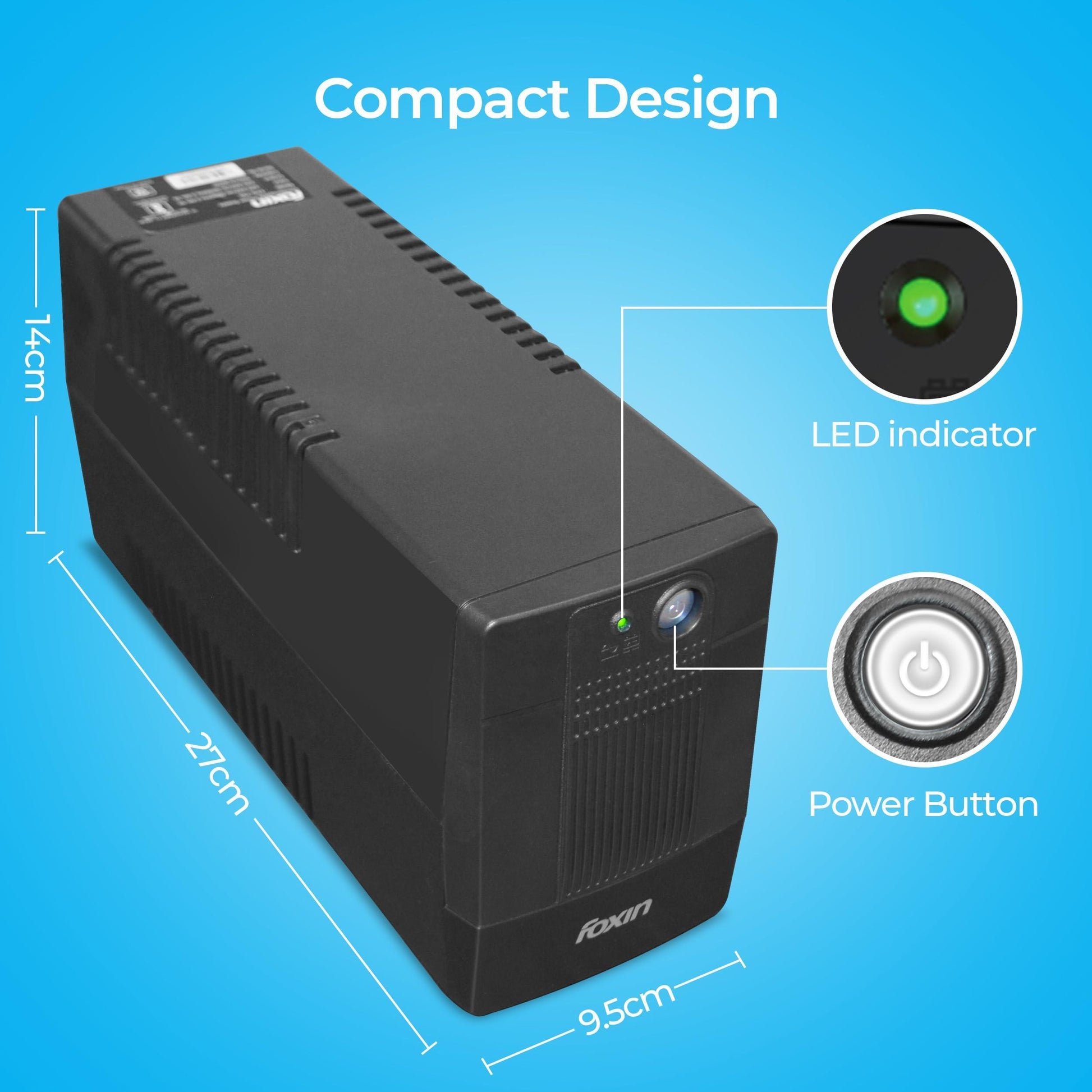 Foxin UPS 600va Uninterrupted Power Supply 360W with LED Indicator, for Desktop Computers, Laptops, Gaming PCs, WiFi Routers & More | BIS Approved | 2 Years Warranty - Triveni World