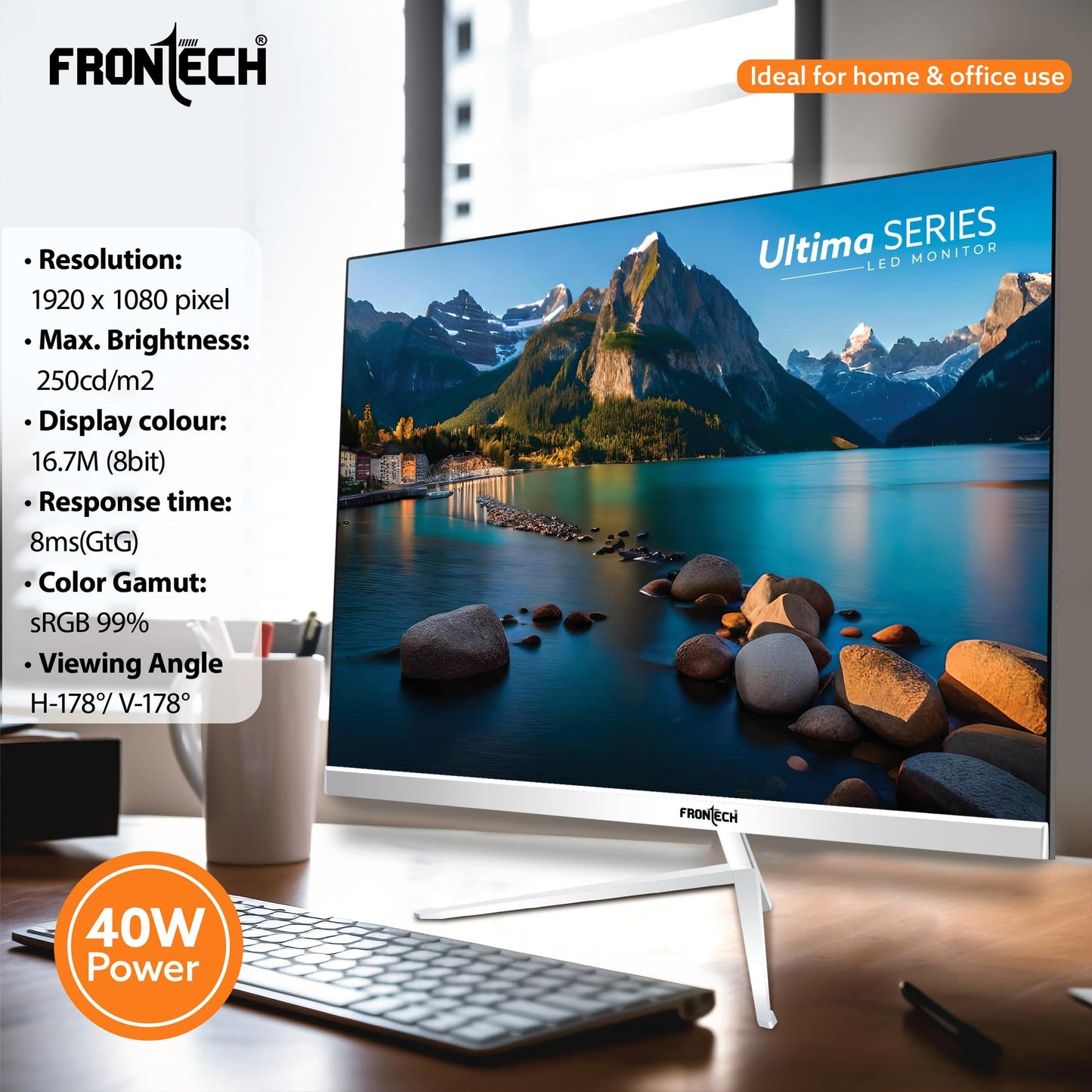 FRONTECH 32 Inch Ultima Series LED Monitor | Refresh Rate 75Hz,IPS Panel | Full HD 1080p,Wall Mountable Slim & Stylish Design | HDMI & VGA Ports, Built-in Speaker (MON-0069,White) - Triveni World