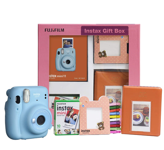 Fujifilm Instax Mini 11 Instant Camera (Sky Blue) Gift Box with 10 Shots - Triveni World