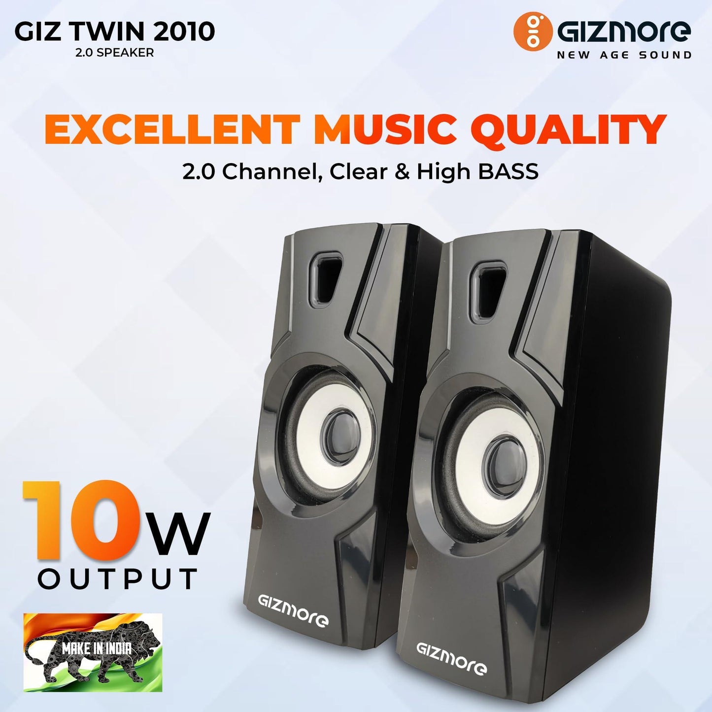 GIZMORE 10 Watt USB 2010 Dual PC Speaker for Home 2.0 Aux Conectivity | Laptop/TV/Computer Speakers | Multimedia Wired Speaker For PC (Black) - Triveni World