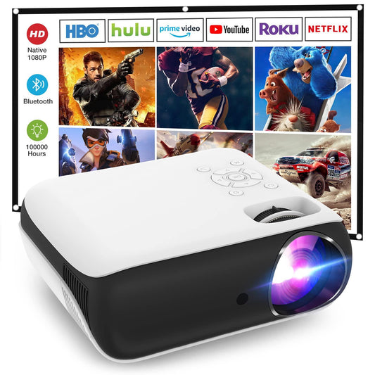 HAPPRUN Projector, Native 1080P Bluetooth Projector with 100''Screen, 9500L Portable Outdoor Movie Projector Compatible with Smartphone, HDMI,USB,AV,Fire Stick, PS5 - Triveni World