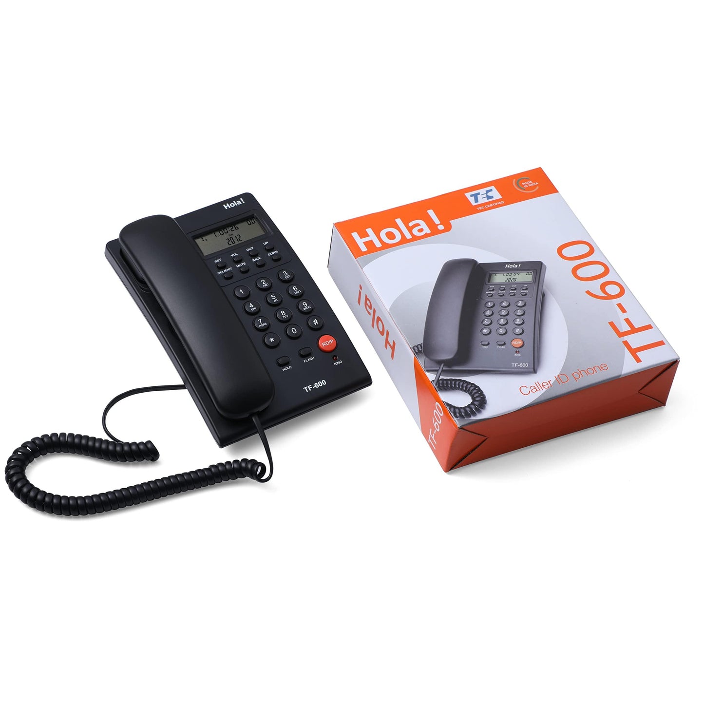 Hola TF-600 CLI Caller ID Wall Mountable Landline Phone for Intercom and EPABX Desk (Black) - Triveni World