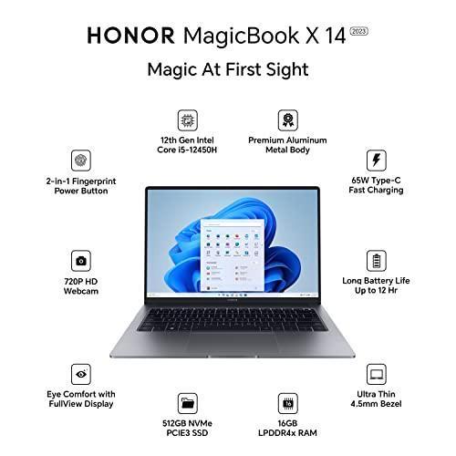 HONOR MagicBook X14 (2023), 12th Gen Intel Core i5-12450H (16GB/512GB NVMe SSD, 14-inch (35.56 cm) FHD IPS Anti-Glare Thin and Light Laptop/Windows 11/Backlit Keyboard/Fingerprint Login/1.43Kg), Gray - Triveni World