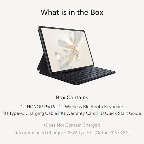 HONOR Pad 9 with Free Bluetooth Keyboard, 12.1-Inch 2.5K Display, 16GB (8+8GB Extended), 256GB Storage, Snapdragon 6 Gen 1 (4nm), 8 Speakers, Up-to 17 Hours, Android 13, WiFi Tablet, Metal Body, Gray - Triveni World