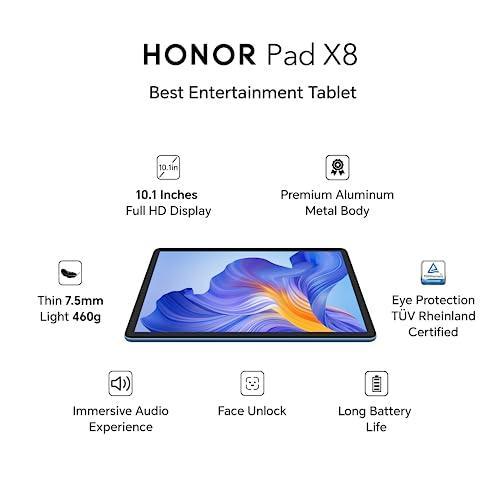 HONOR Pad X8 with Free Flip-Cover, 25.65cm (10.1 inch) FHD Display, 4GB RAM 64GB ROM, Mediatek MT8786, Android 12, TUV Rheinland Certified Eye Protection, Up to 14 Hours Battery WiFi Tablet, Blue Hour - Triveni World