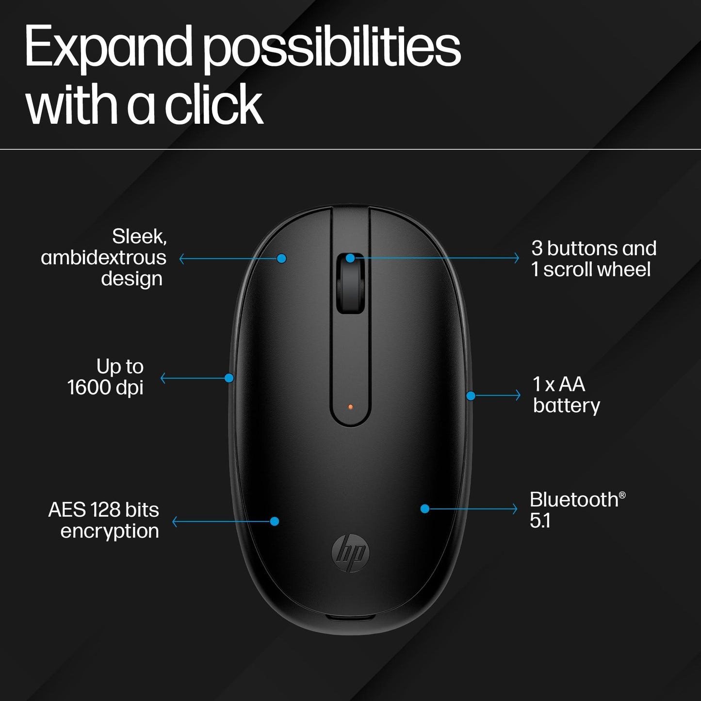 HP 240 Bluetooth Wireless Mouse with 3 Buttons/1600 DPI Red Optical Tracking/Sleek and Ambidextrous/Compatible to Windows 10, macOS, Chrome OS, 3 Years Warranty (Black) - Triveni World