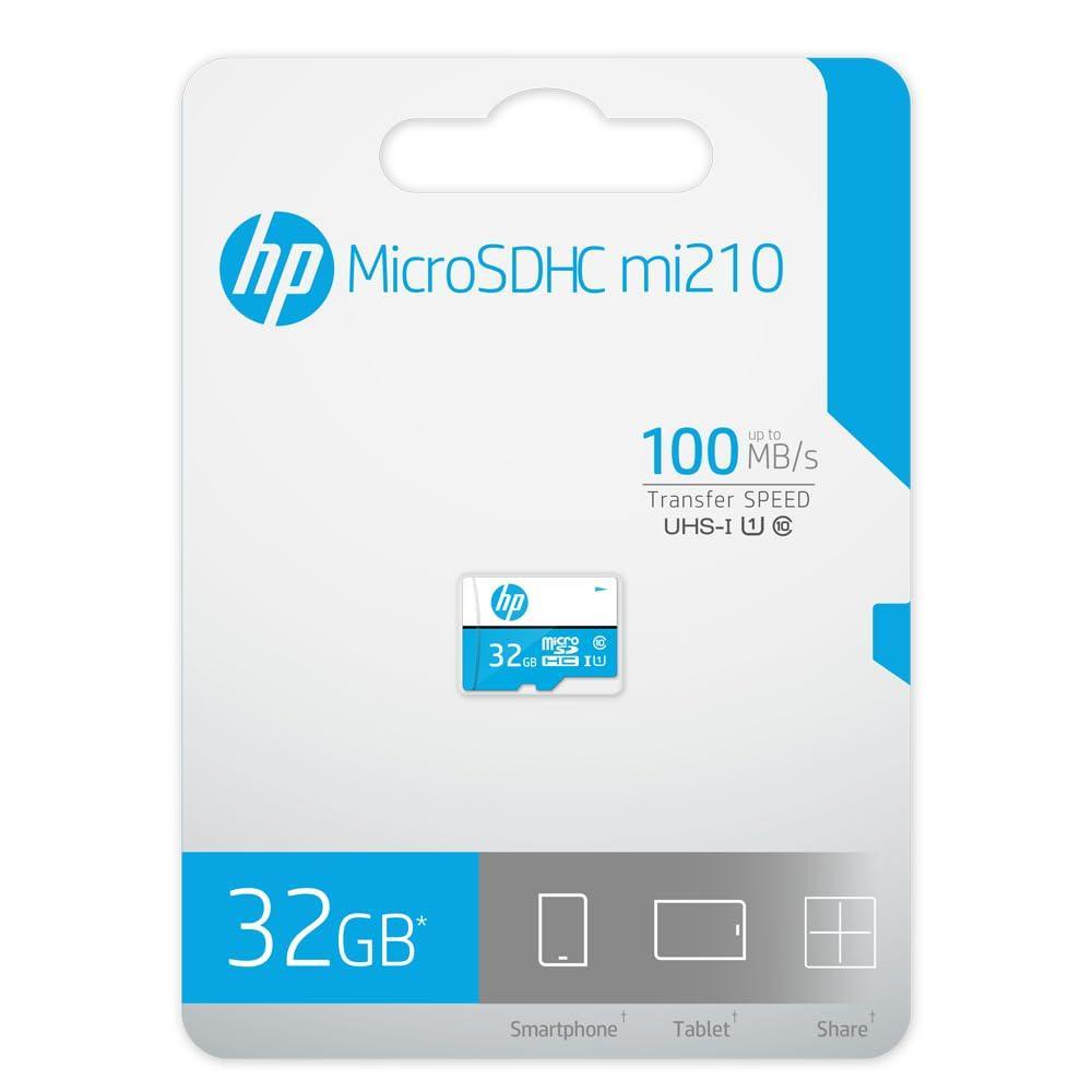 HP 32GB MicroSD Memory Card SDHC mi210 Class 10, UHS-I, U1 Card, Upto 100MB/s R, 2 Y Warranty - Triveni World