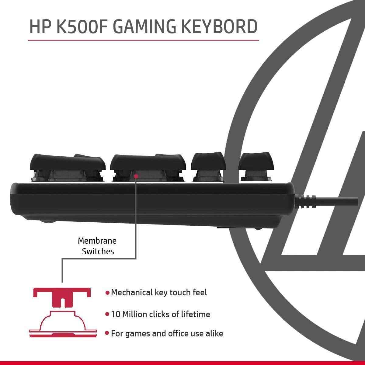 HP K500F Backlit Membrane Wired Gaming Keyboard with Mixed Color Lighting, Metal Panel with Logo Lighting, 26 Anti-Ghosting Keys, and Windows Lock Key / 3 Years Warranty(7ZZ97AA) - Triveni World