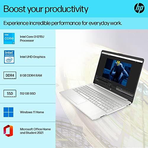 HP Laptop 15, 12th Gen i3-1215U, 15.6-inch (39.6 cm), FHD, Anti-Glare, 8GB DDR4, 512GB SSD, Intel UHD Graphics, Dual Speakers, (Win 11, MSO 2021, Silver, 1.69 kg), 15s-fy5006TU - Triveni World