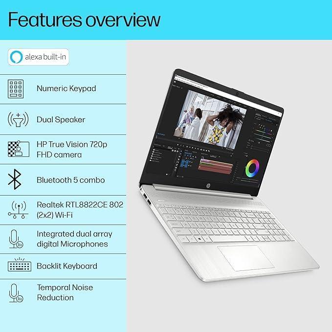 HP Laptop 15, 12th Gen Intel® Core™ i3-1215U,15.6-inch(39.6 cm),FHD,Anti-Glare,MSO,8GB DDR4 (3200MHz),512GB SSD,Dual Speakers,Windows 11,Natural Silver,1.69kg, 15s-fq5007TU - Triveni World