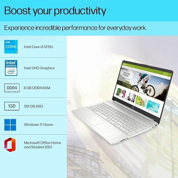 HP Laptop 15, 12th Gen Intel® Core™ i3-1215U,15.6-inch(39.6 cm),FHD,Anti-Glare,MSO,8GB DDR4 (3200MHz),512GB SSD,Dual Speakers,Windows 11,Natural Silver,1.69kg, 15s-fq5007TU - Triveni World