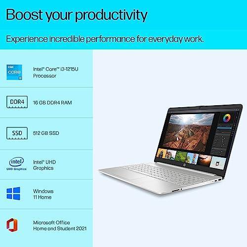 HP Laptop 15s, 12th Gen Intel Core i3-1215U, 15.6-inch (39.6 cm), FHD, 16GB DDR4, 512GB SSD, Intel UHD Graphics, Thin & Light, Dual Speakers (Win 11, MSO 2021, Silver, 1.69 kg), fy5004TU - Triveni World