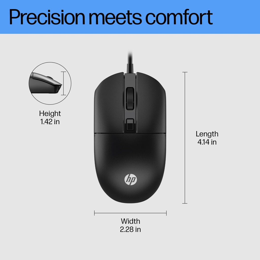 HP M070 Ergonomic Wired Mouse/ 1.5M USB Cable/Optical Engine/Accurate Positioning/ 1600 DPI with Adjustable DPI 1000-1200/3 Years Warranty - Triveni World