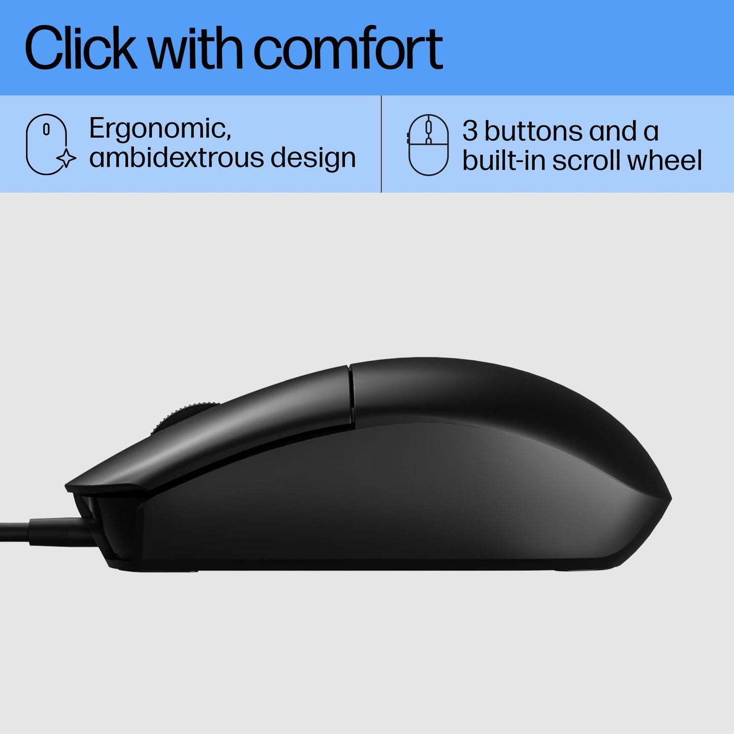 HP M070 Ergonomic Wired Mouse/ 1.5M USB Cable/Optical Engine/Accurate Positioning/ 1600 DPI with Adjustable DPI 1000-1200/3 Years Warranty - Triveni World