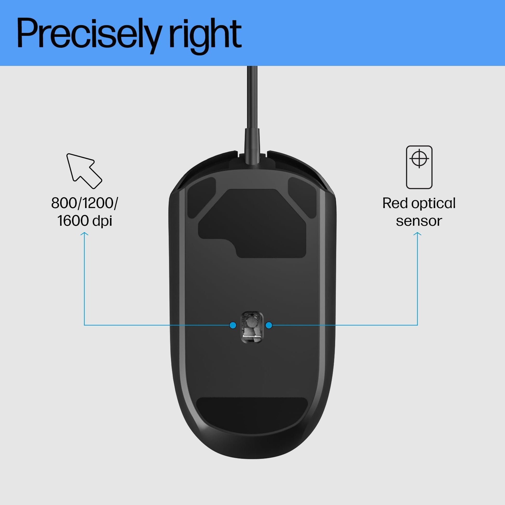 HP M070 Ergonomic Wired Mouse/ 1.5M USB Cable/Optical Engine/Accurate Positioning/ 1600 DPI with Adjustable DPI 1000-1200/3 Years Warranty - Triveni World