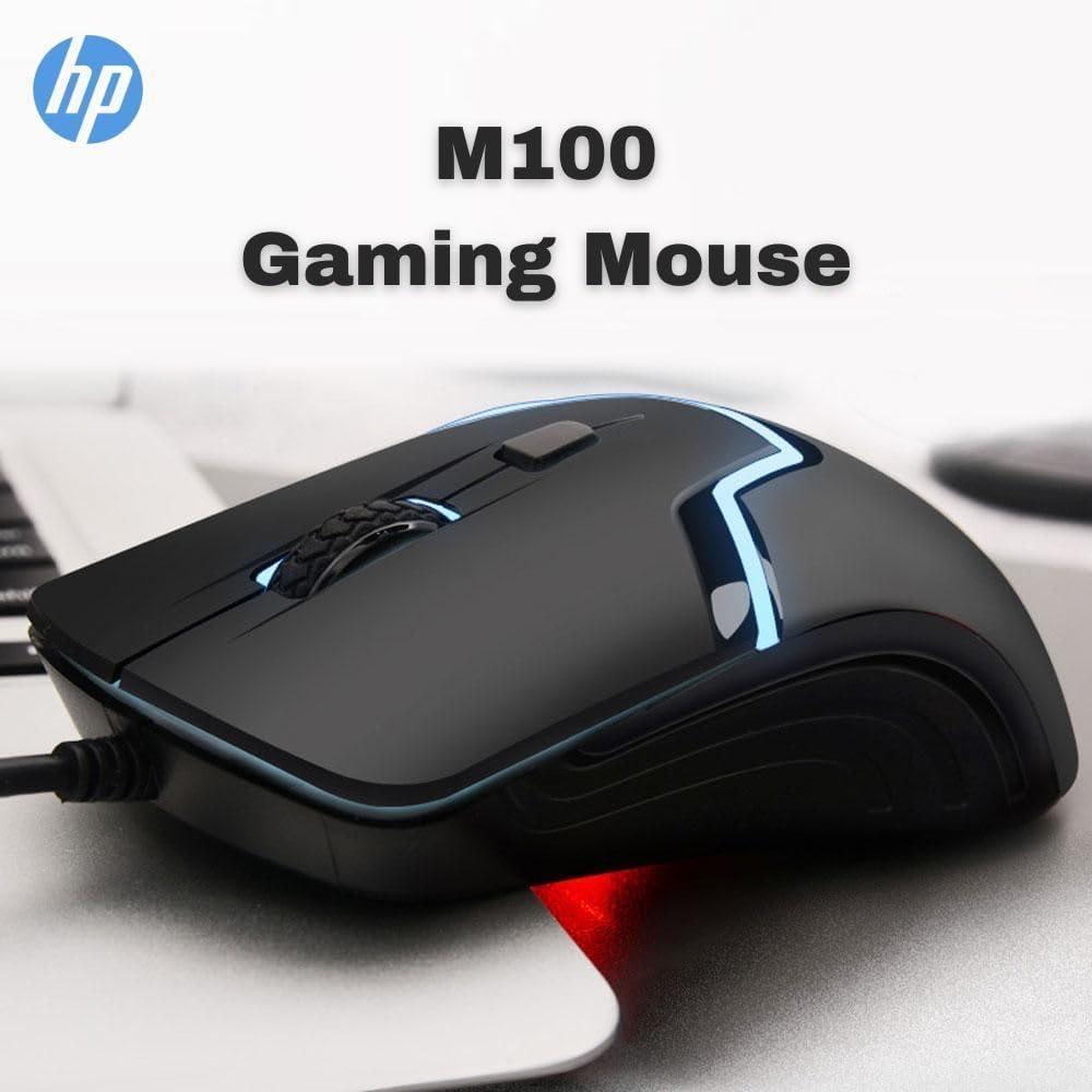 HP M100 USB Wired Gaming Optical Mouse with LED Backlight and Adjustable 1000/1600 DPI Settings, 3 Buttons and Press Life Up to 5 Million Clicks, 1 Year Warranty (3DR60PA, Black) - Triveni World