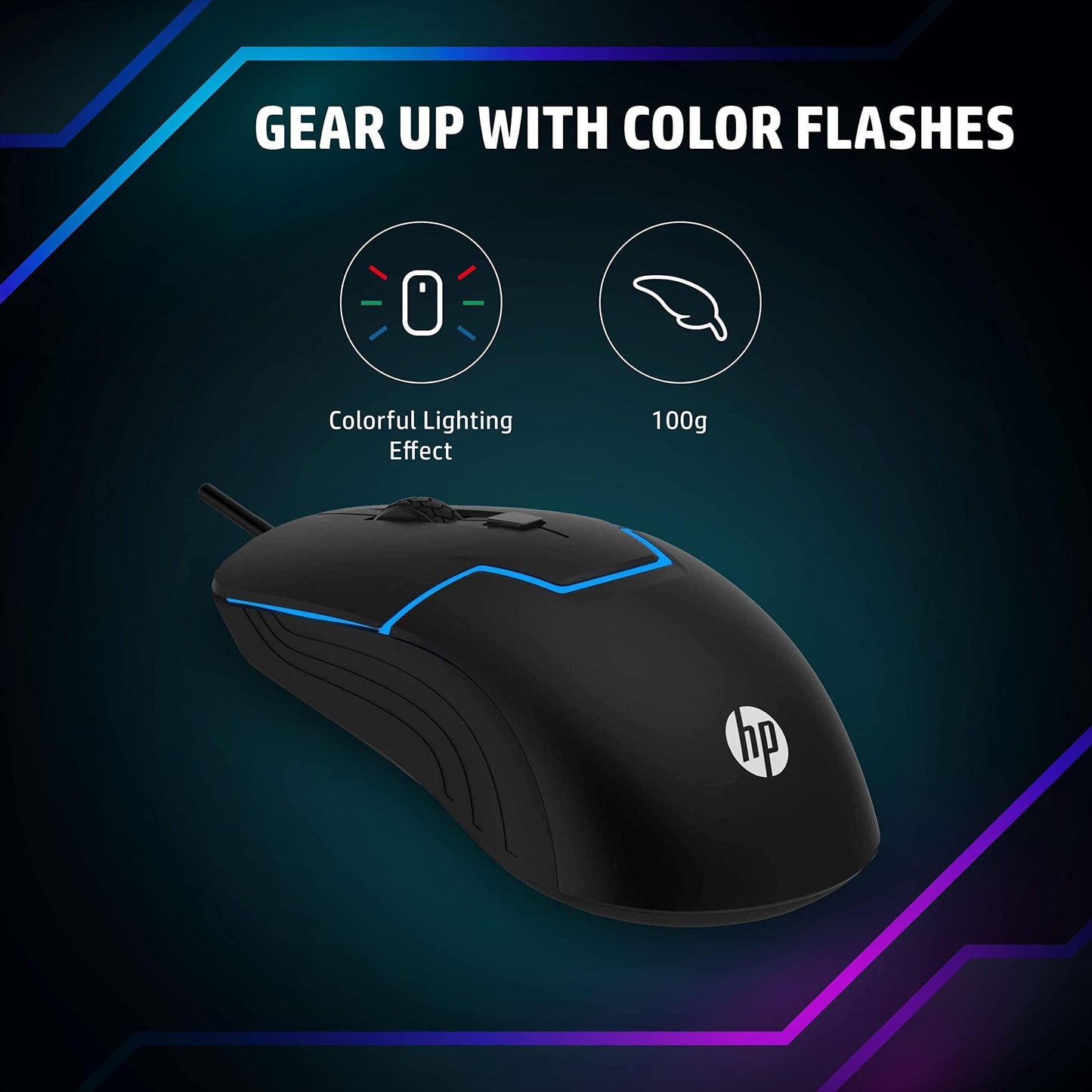 HP M100 USB Wired Gaming Optical Mouse with LED Backlight and Adjustable 1000/1600 DPI Settings, 3 Buttons and Press Life Up to 5 Million Clicks, 1 Year Warranty (3DR60PA, Black) - Triveni World