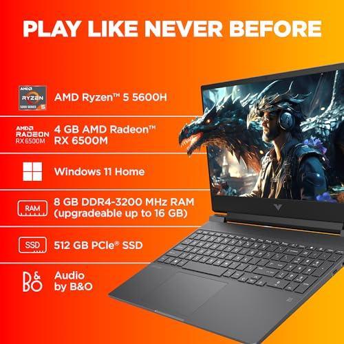 HP Victus Gaming Laptop, AMD Ryzen 5 5600H, 4GB AMD Radeon RX 6500M Graphics, 15.6-inch (39.6 cm), FHD, IPS, 8GB DDR4, 512GB SSD, Backlit KB, B&O, Dual Speakers (Silver, 2.37 kg), fb0146AX - Triveni World