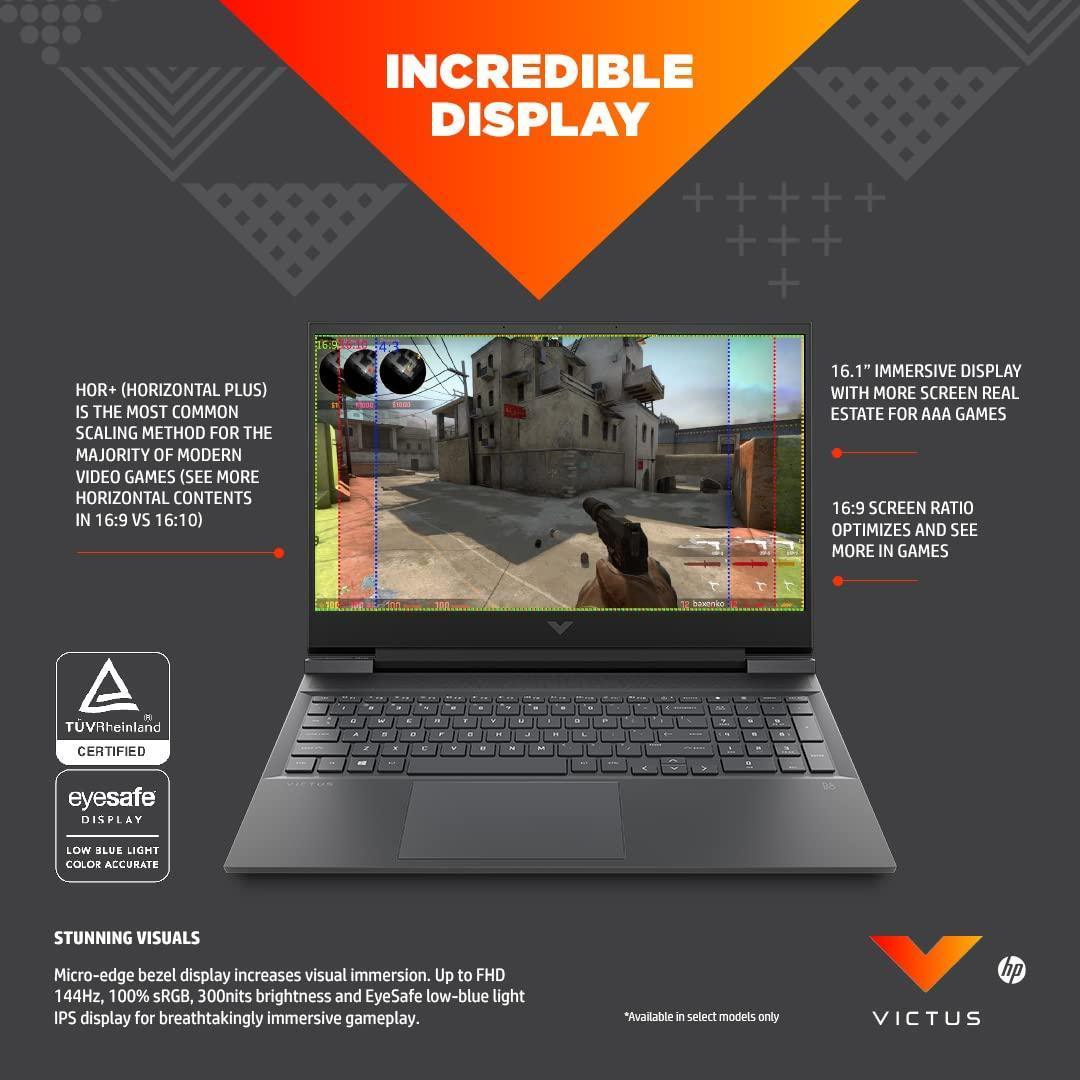 HP Victus Gaming Laptop, AMD Ryzen 5 5600H, 4GB GTX 1650 GPU, 16.1-inch (40.9 cm) FHD IPS 144Hz, 8GB DDR4, 512GB SSD, Backlit KB, 7ms response time (Win 11, MSO, Silver, 2.48 kg), e0301AX - Triveni World