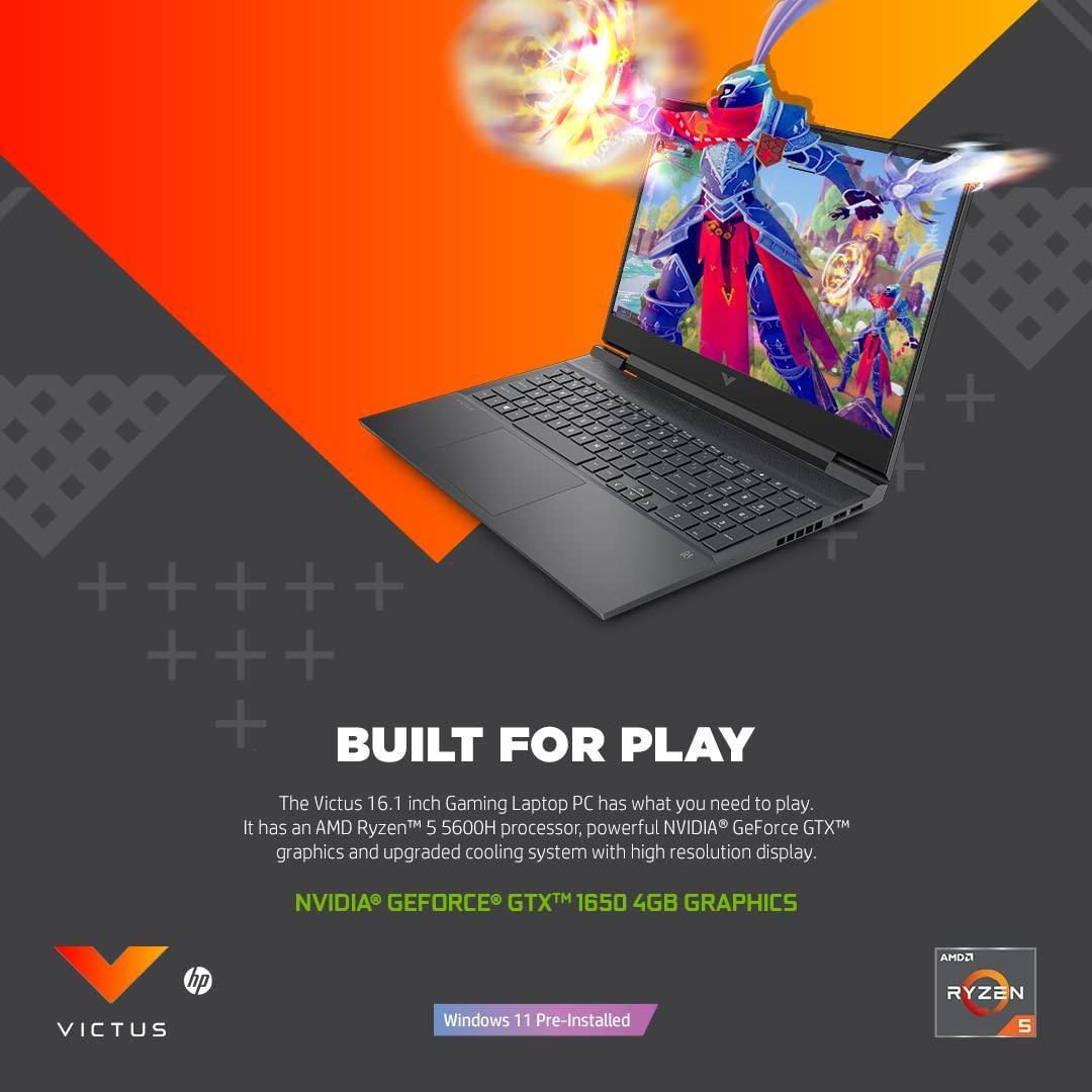 HP Victus Gaming Laptop, AMD Ryzen 5 5600H, 4GB GTX 1650 GPU, 16.1-inch (40.9 cm) FHD IPS 144Hz, 8GB DDR4, 512GB SSD, Backlit KB, 7ms response time (Win 11, MSO, Silver, 2.48 kg), e0301AX - Triveni World