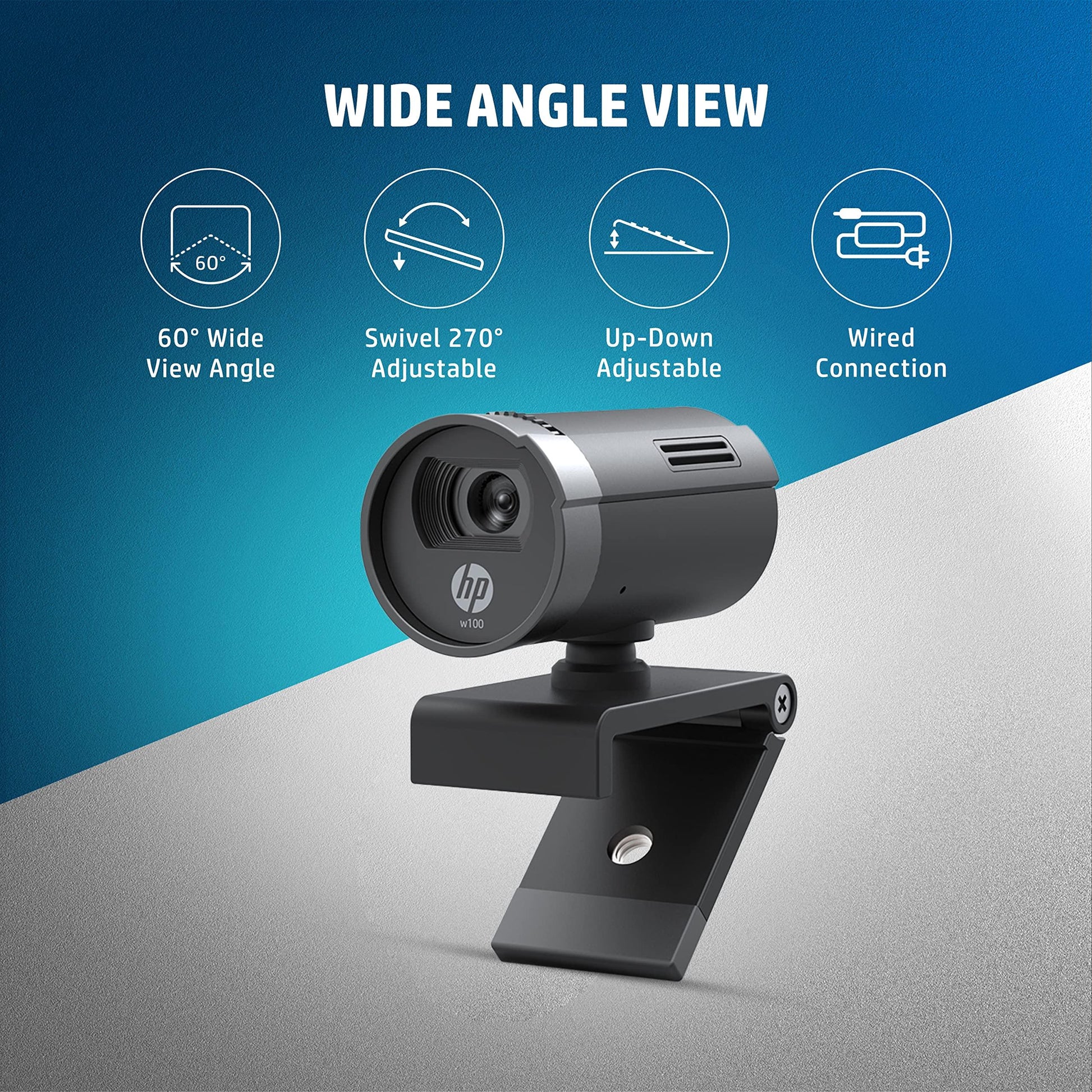 HP w100 480P 30 FPS Digital Webcam with Built-in Mic, Plug and Play Setup, Wide-Angle View for Video Calling on Skype, Zoom, Microsoft Teams and Other Apps (Black) - Triveni World