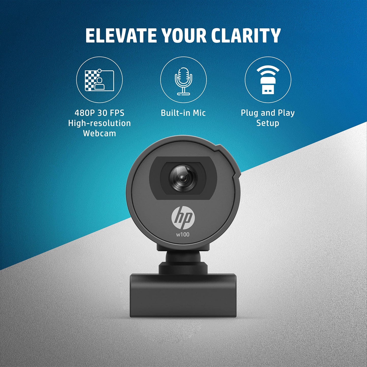 HP w100 480P 30 FPS Digital Webcam with Built-in Mic, Plug and Play Setup, Wide-Angle View for Video Calling on Skype, Zoom, Microsoft Teams and Other Apps (Black) - Triveni World