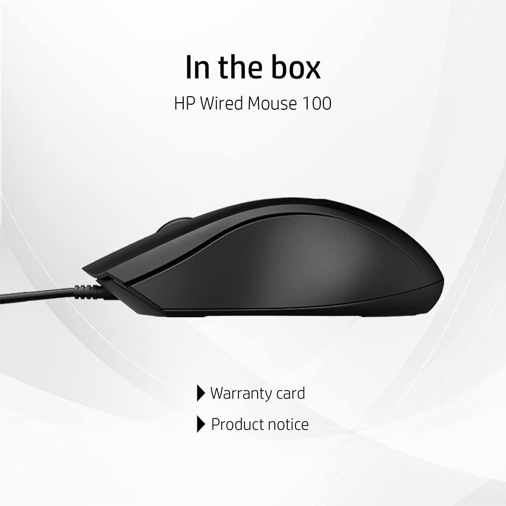 HP Wired Mouse 100 with 1600 DPI Optical Sensor, USB plug-and -play,ambidextrous Design, Built-in Scrolling and 3 Handy Buttons. 3-Years Warranty (6VY96AA) - Triveni World