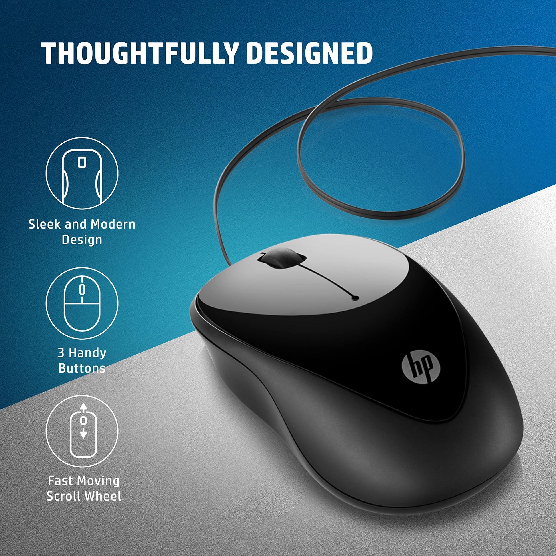 HP X1000 Wired USB Mouse with 3 Handy Buttons, Fast-Moving Scroll Wheel and Optical Sensor works on most Surfaces, 3 years warranty - Triveni World