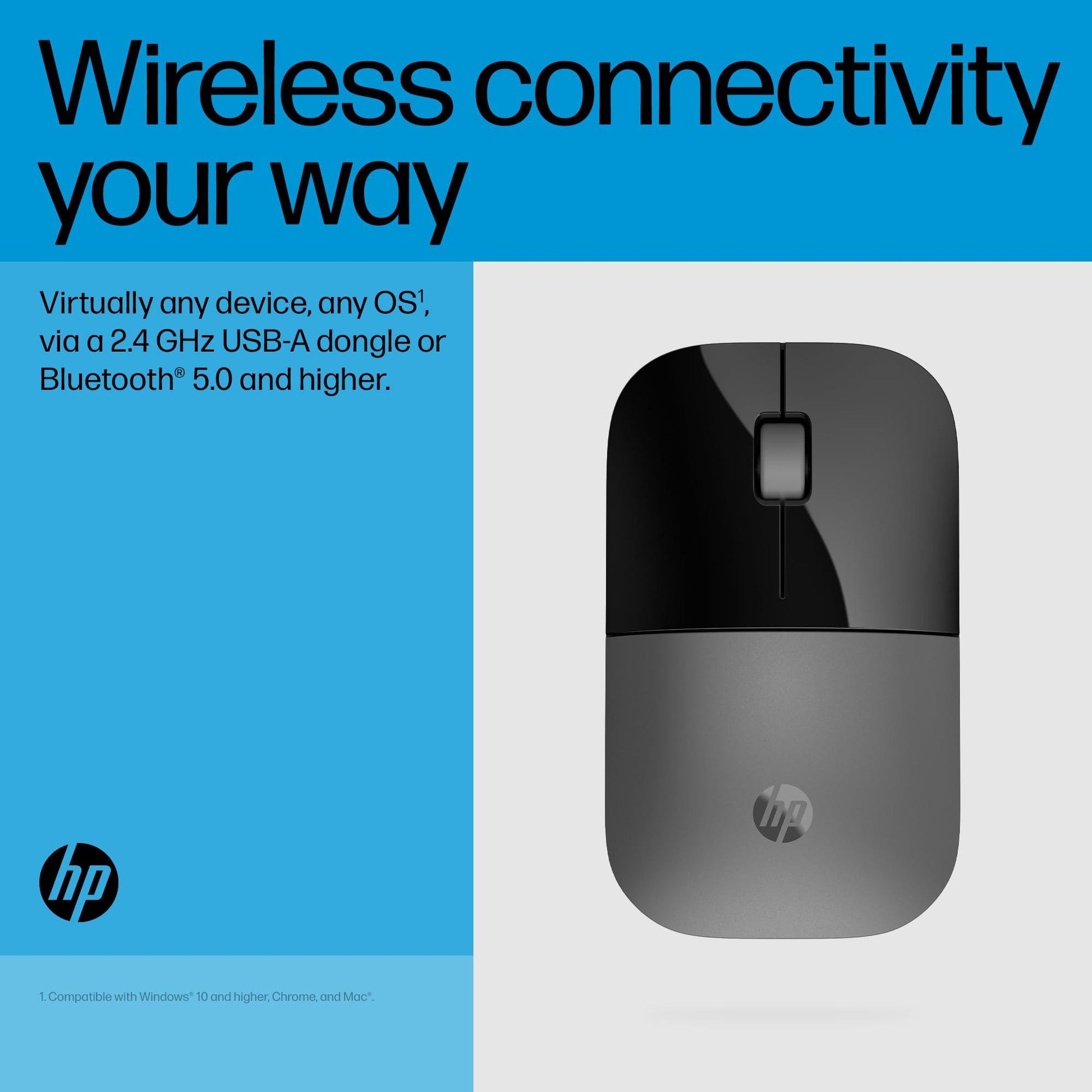 HP Z3700 Dual Silver Mouse/2.4 GHz Wireless connection/1600 dpi/3 Buttons/Silent clicks; Multi-Device; Cross Operating Systems/3 Years Warranty - Triveni World