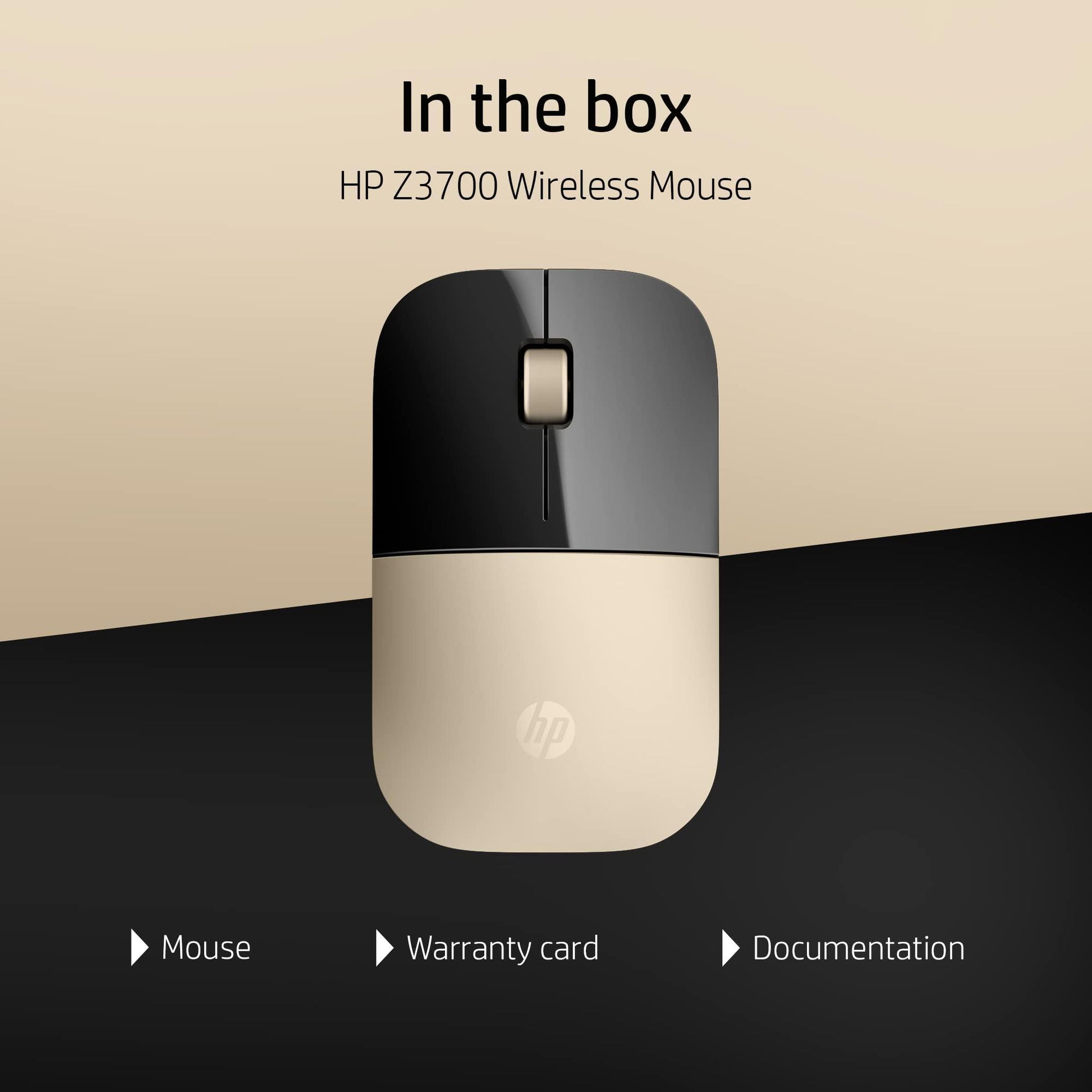 HP Z3700 Wireless Optical Mouse with USB Receiver and 2.4GHz Wireless Connection/ 1200DPI / 16 Months Long Battery Life/Ambidextrous and Slim Design (Modern Gold) - Triveni World