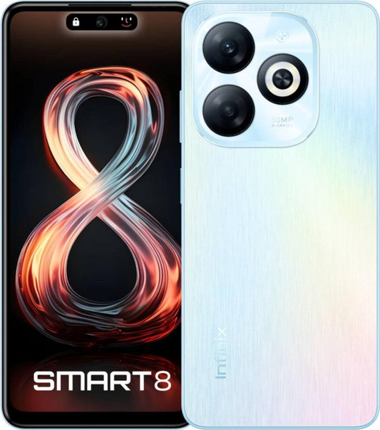 Infinix Smart 8 4G (Galaxy White, 4GB RAM, 64GB Storage) | up to 8 GB of RAM (4 GB + 4 GB Virtual) | 90 Hz Punch-hole Display | 50MP Dual Camera with Quad-LED Ring Flash | Helio G36 Mediatek Processor - Triveni World