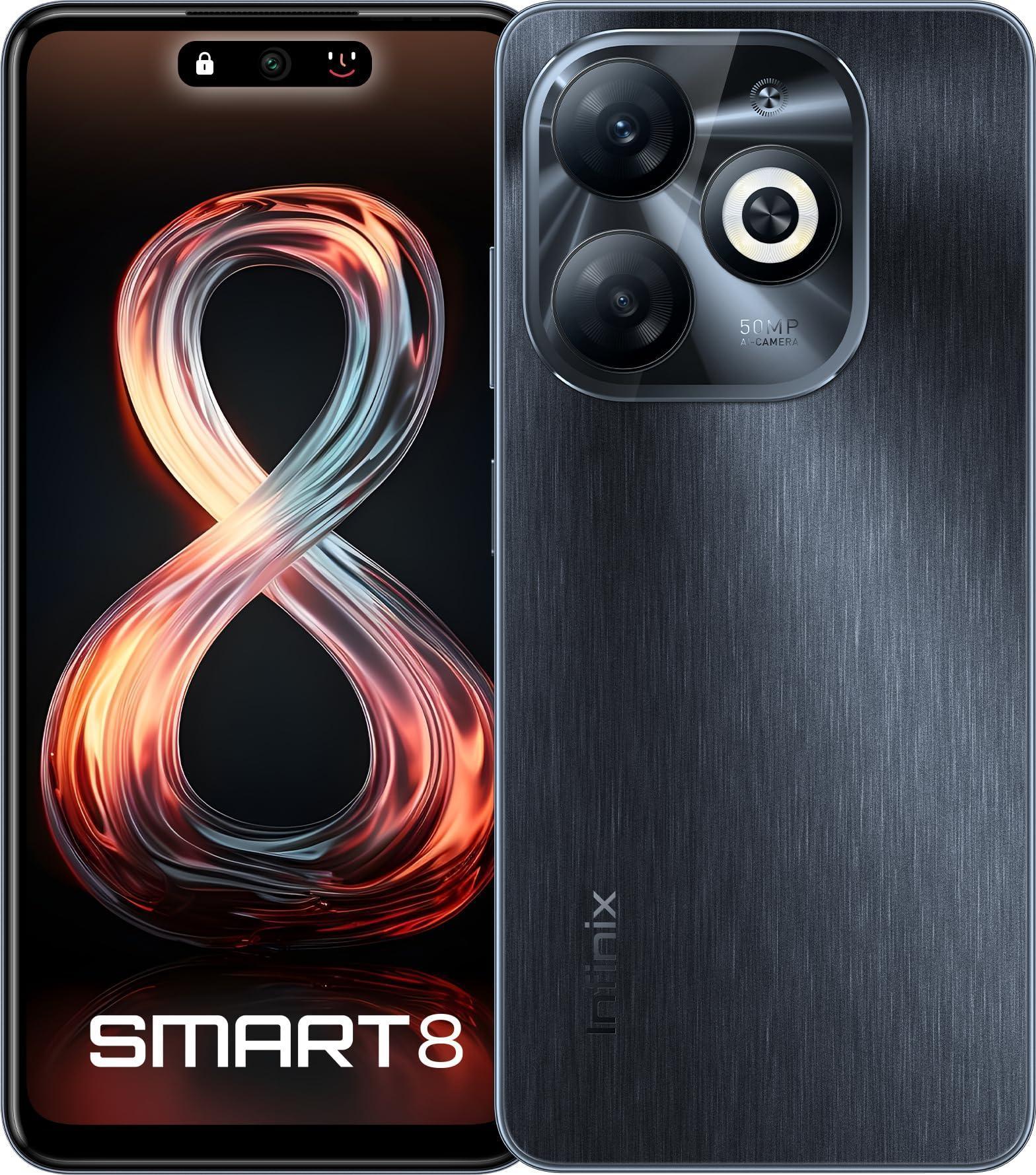 Infinix Smart 8 8GB RAM 128GB Storage | 5000 mAh Heavy Battery | Android 13 Go | 50MP + AI Camera | Dual Sim (Timber Black) - Triveni World